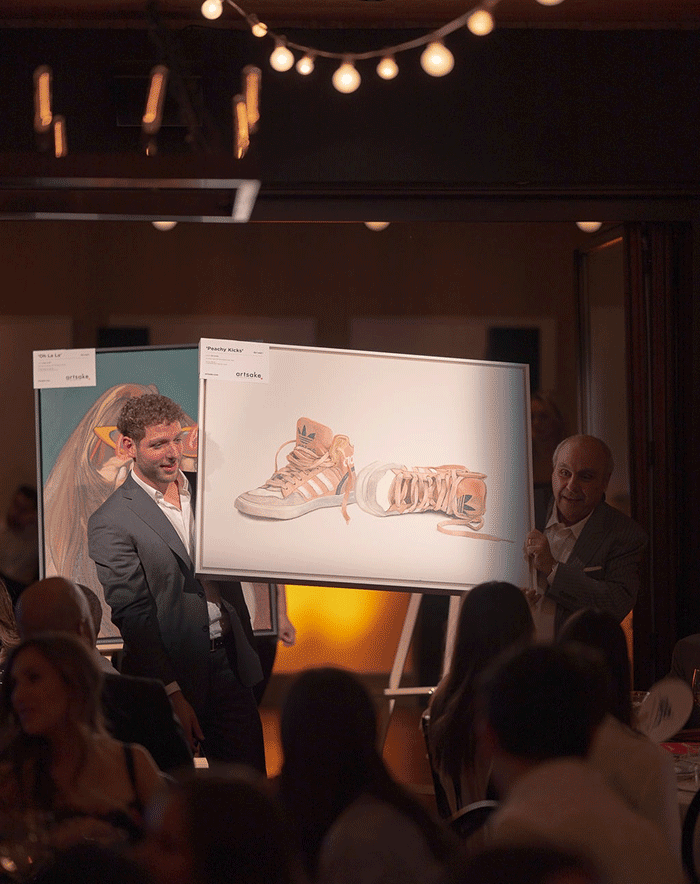 Artwork on easel at charity event